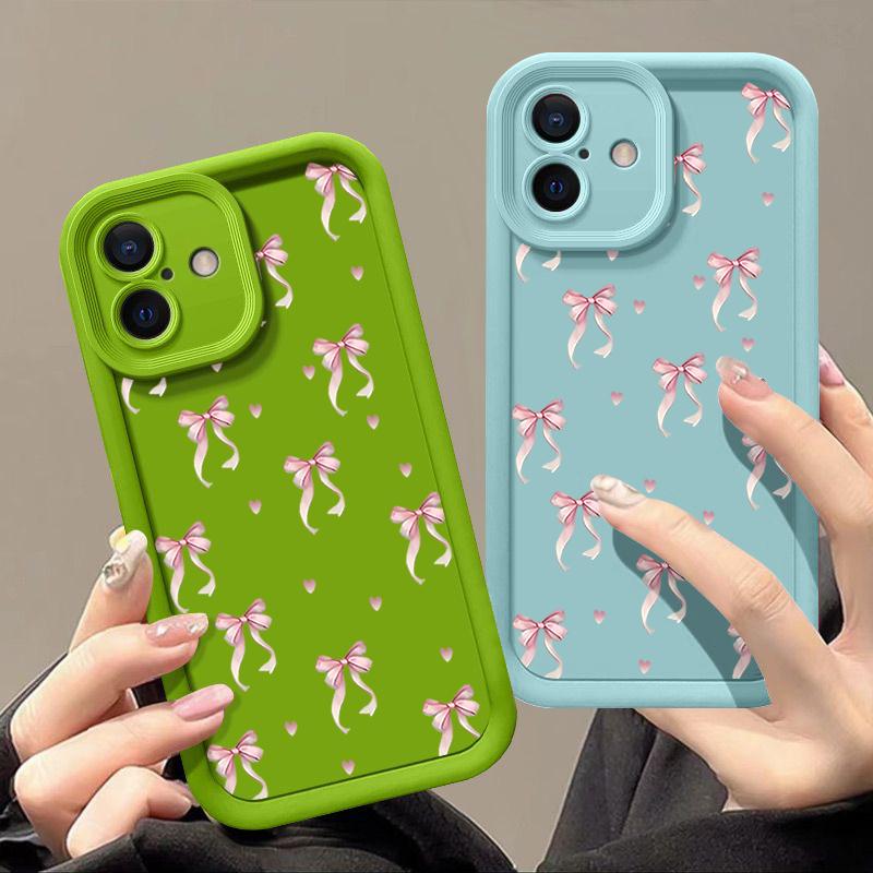 Мягкий чехол для телефона из ТПУ с розовым бантом для iPhone 16 Pro Max 15 Pro 14 13 12 11 XR XS Love Heart Pattern, матовый противоударный защитный бампер для объектива