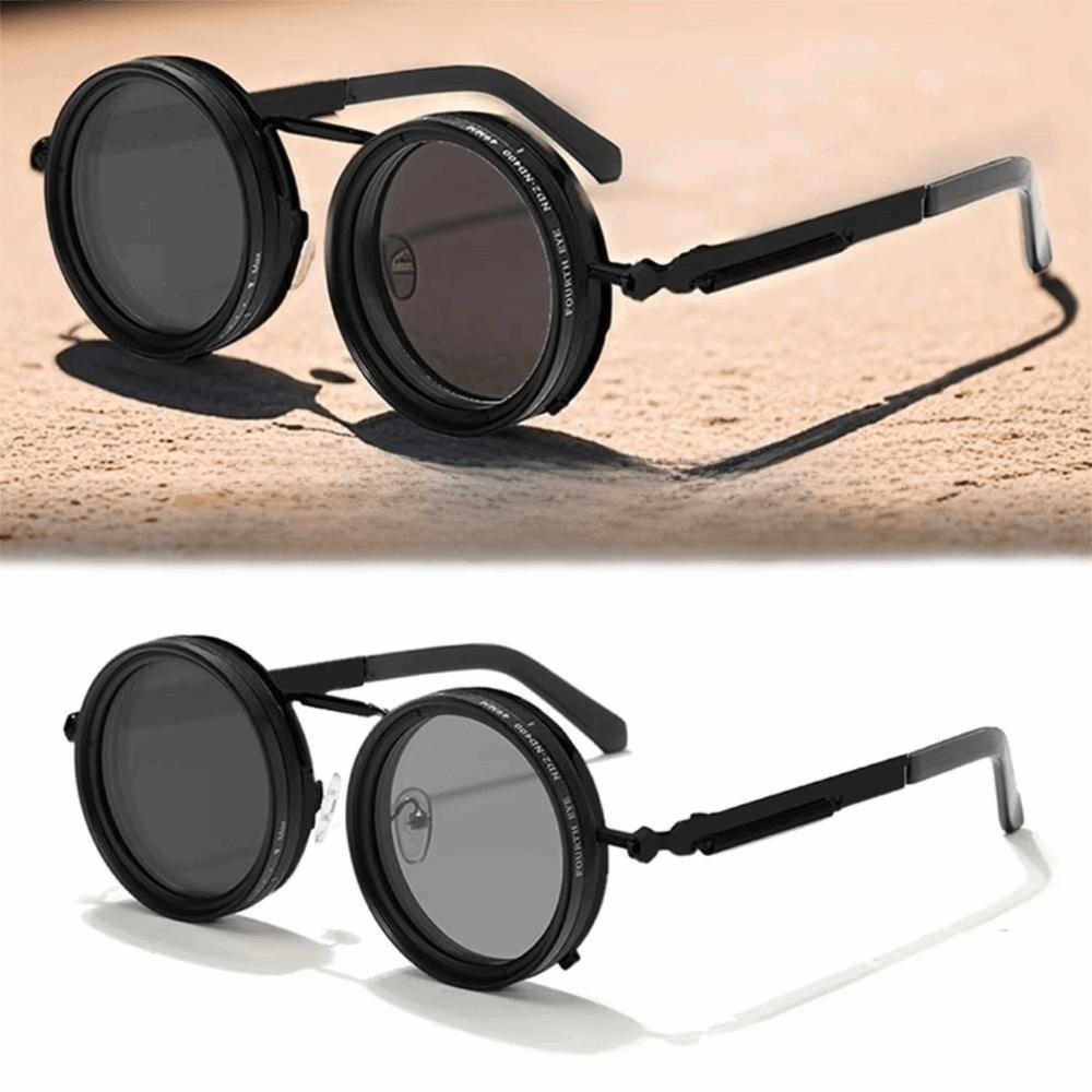 Anti UV Protection Adjustable Dimming Glasses Round Frame ND Filter Sunglasses  Driving