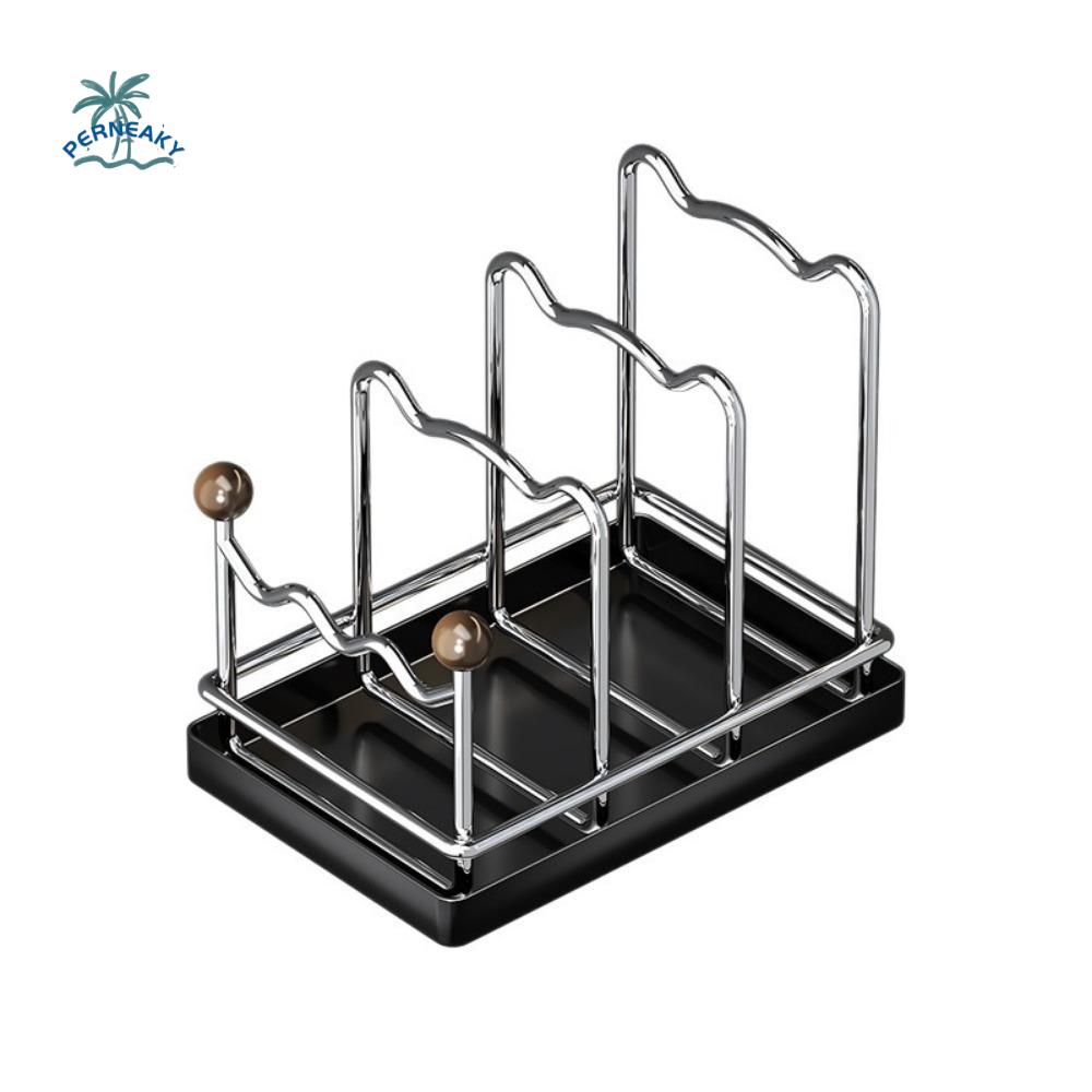 Practical Multi Layer Pot Lid Storage Rack Rustproof Drain Pot Lid Holder Large Capacity Vertical Cookware Holder Cabinet