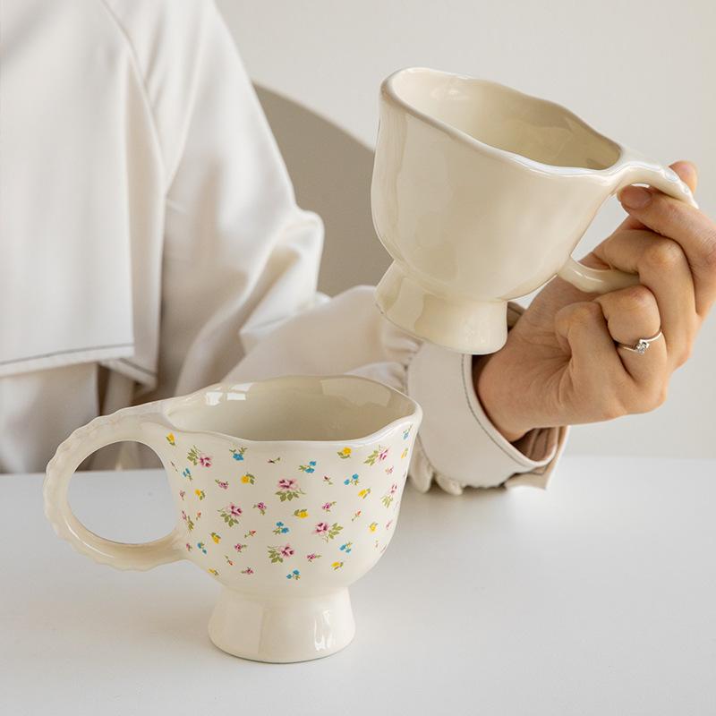 Fairy Design Small Floral Irregular Hand-Squeezed Ceramic Cup Dessert Coffee Cup Export