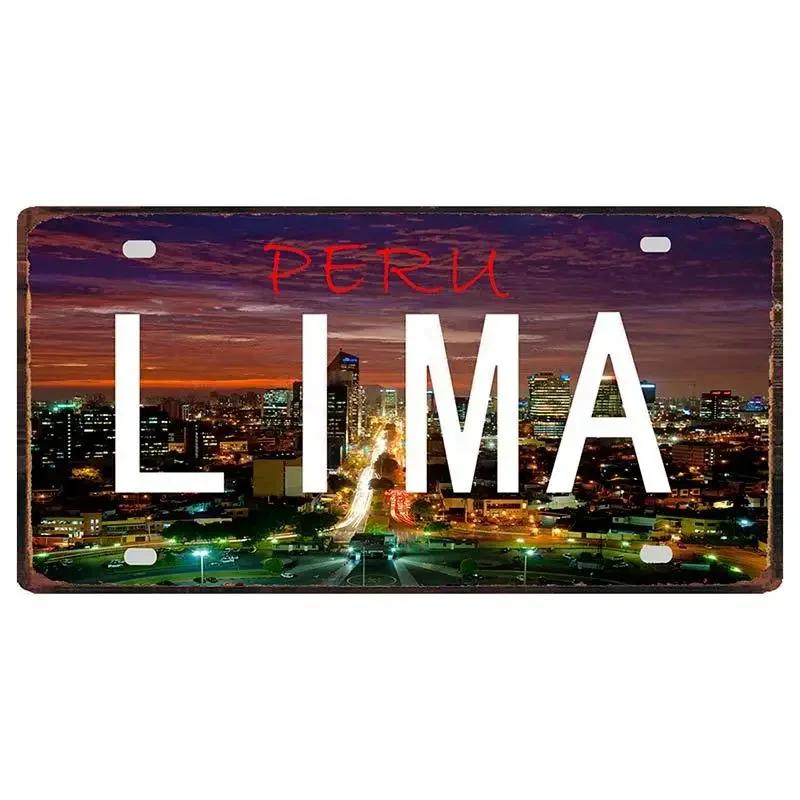 Peru Lima Cusco Car License Pate Retro Rusted  Art Front Vanity Tag Wall Poster Decor for Bar Garage Home Decoration Plaques