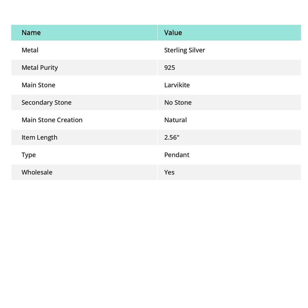 Подарочный кулон из стерлингового серебра 925 пробы с натуральным камнем Ларвикит 2,56 дюйма P3Z86