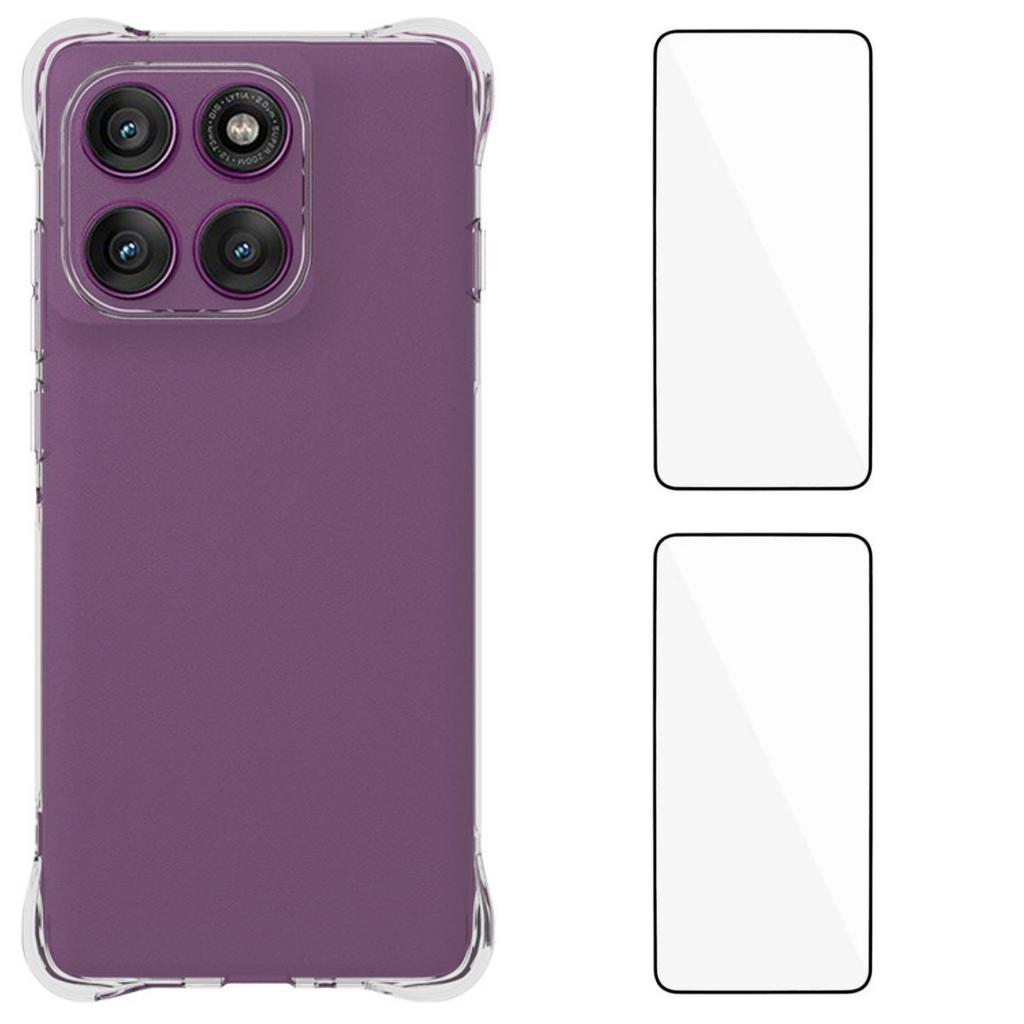 For Motorola Edge 60 Pro 5G TPU Case WANLONFENG WL2 Series 2.0mm Phone Cover with 2Pcs Tempered Glass Films