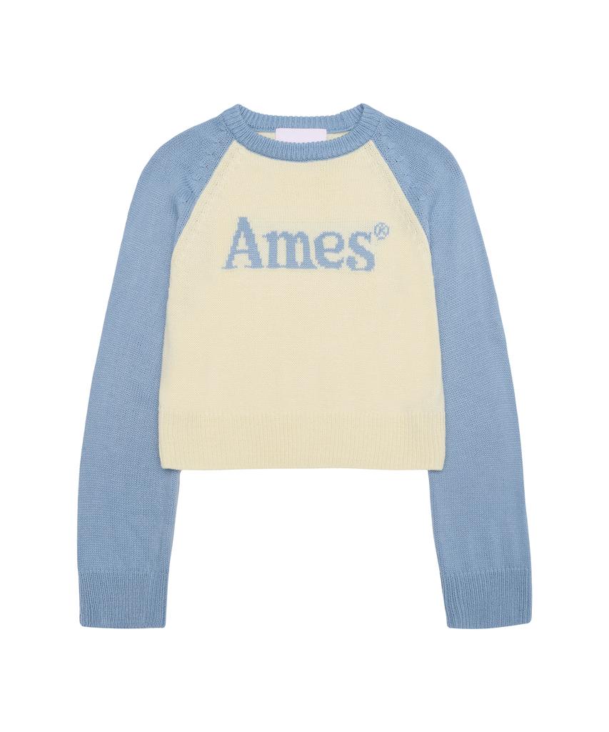 AMES-WORLDWIDE Базовый реглан-свитер вязаный светло-голубой