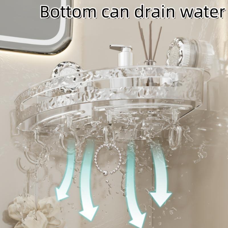 Водонепроницаемая прозрачная ПЭТ-пластиковая угловая полка с крючками на присосках, матовая отделка, настенный органайзер для ванной комнаты, с сильной фиксацией для ванной комнаты