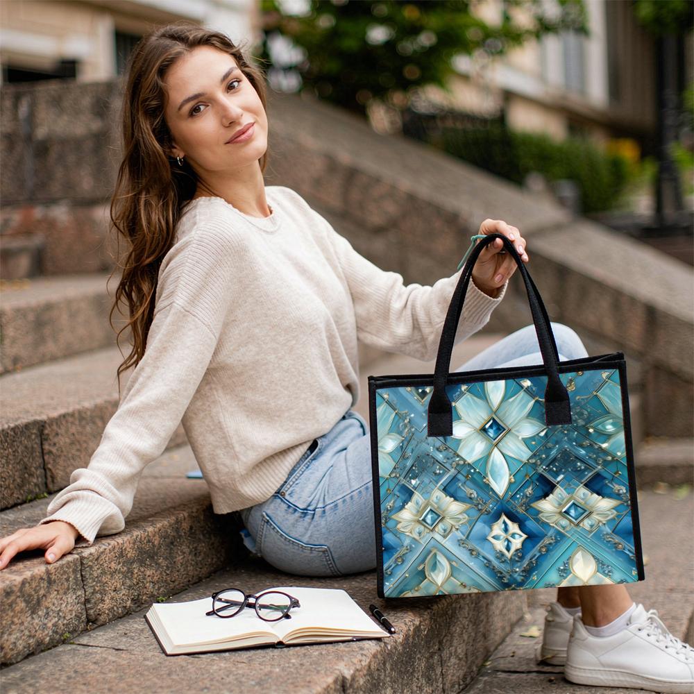Elegant Geometric Pattern Tote Bag Fashion Daily Use Large Capacity Shoulder Handbag