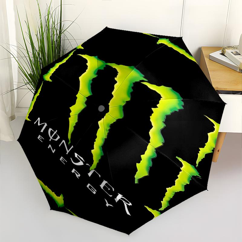 Автоматический зонт с принтом логотипа Monster Energy, 8 спиц, железный каркас, пластиковая ручка, подходит для путешествий на открытом воздухе и на каждый день, идеальный подарок