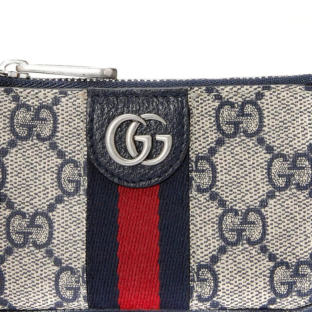Gucci Ophidia GG Supreme Canvas Pouch Beige Navy Blue Leather Trim Green Red Web Silver GG Hardware Key Holder for Women Daily Use 671722-96IWN-4076