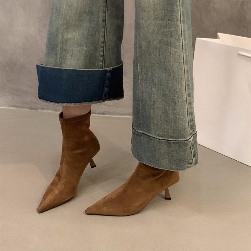 Мода Осень Мода Острый Носок Винтажные Ботильоны Сексуальные Тонкие Шпильки Женские Туфли Высокий Каблук Вечеринка Ботильоны Botas Mujer