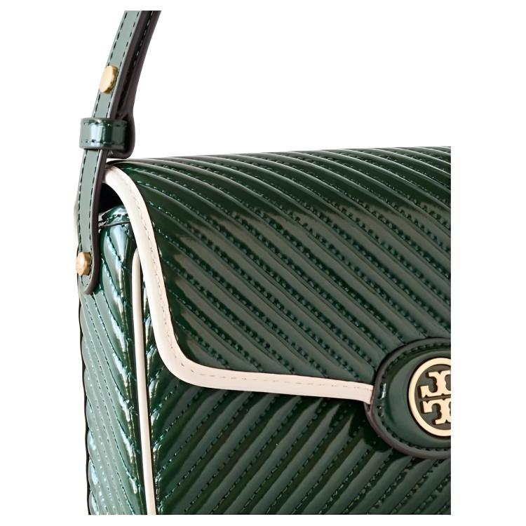 Tory Burch Robinson Solid Double T Logo Chevron Flap Leather Shoulder Bag Women Shoulder Bag Green 149461-304
