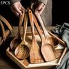 5PCS Wooden Kitchen Utensils Acacia Scoop Set Non-stick Pan Special Fried Vegetable Scoop Household Cooking Salad Fork Leaking Spoon