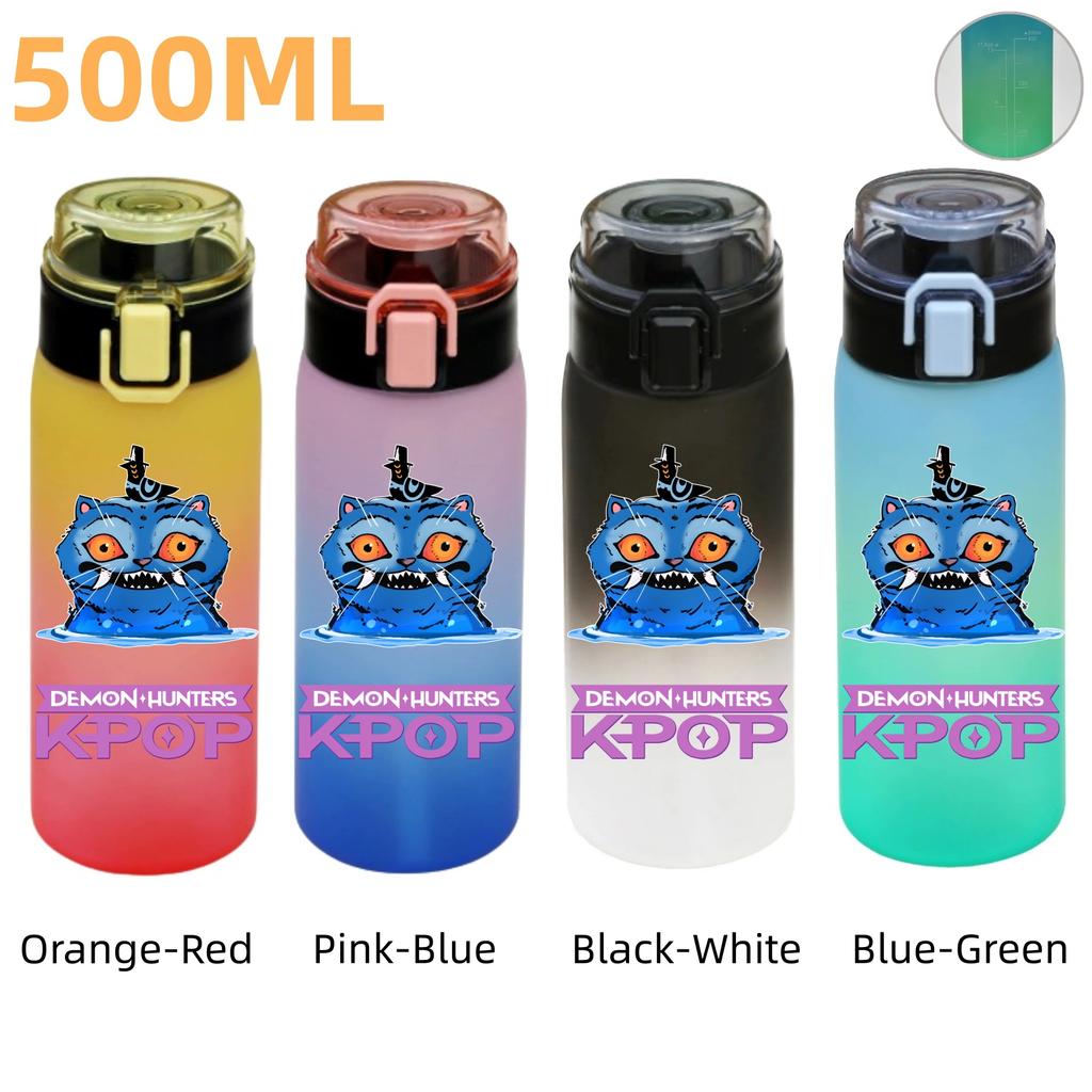 500ML KPop Demon Hunters Plastic Anime Water Cup Has Scale Travel Office Gym Hiking Portable Drink Bottles Outdoor Sport Gifts