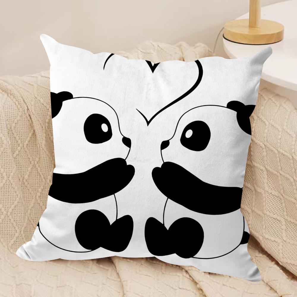 Lovely Panda Cushion Cover Soft Plush Fabric Double-Sided Printed Sofa Cushion Cover For All Seasons Home Decor Gift