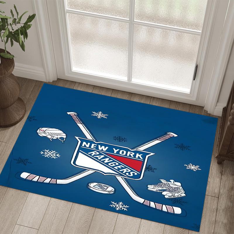 New York Rangers Design Crystal Velvet Carpet Cozy Non?Slip Printed Rug For Bedroom Living Room Entrance