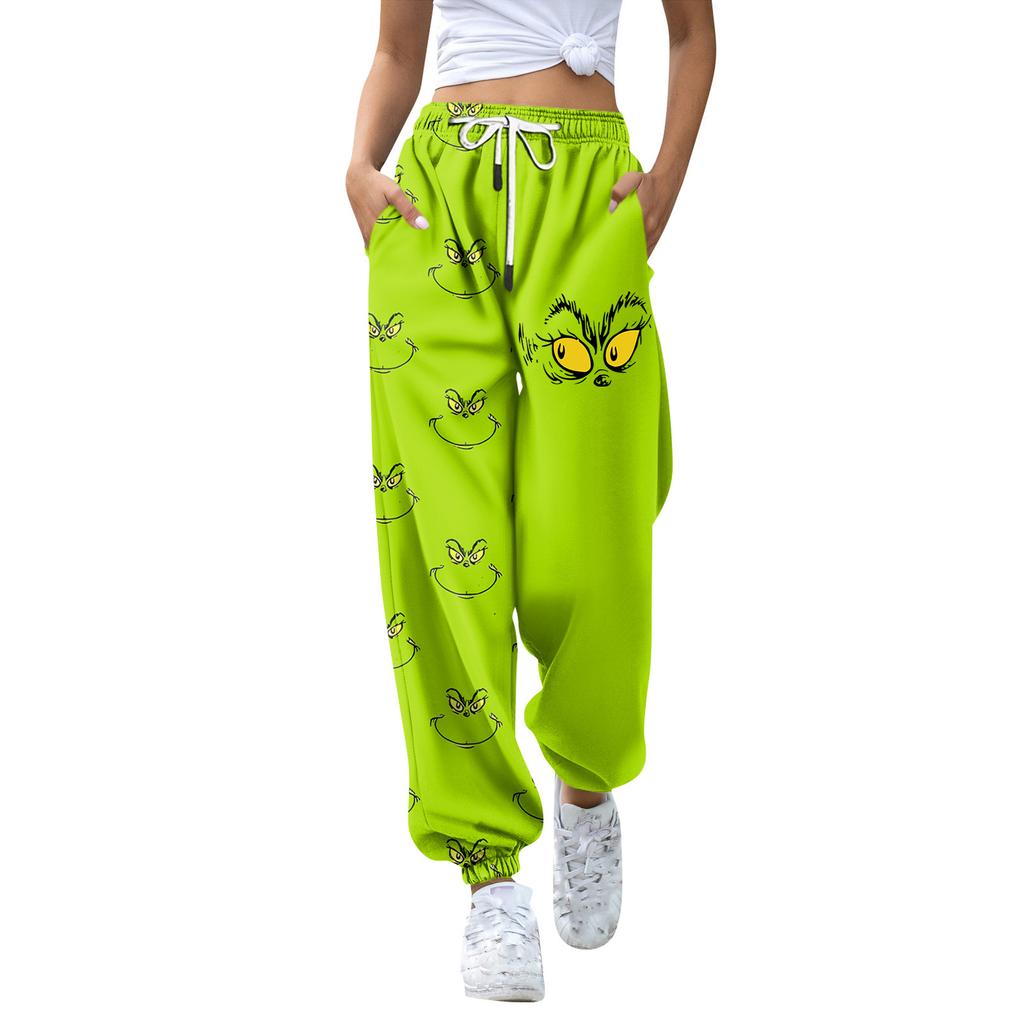 Женские модные рождественские свободные однотонные повседневные спортивные брюки с завязками на талии