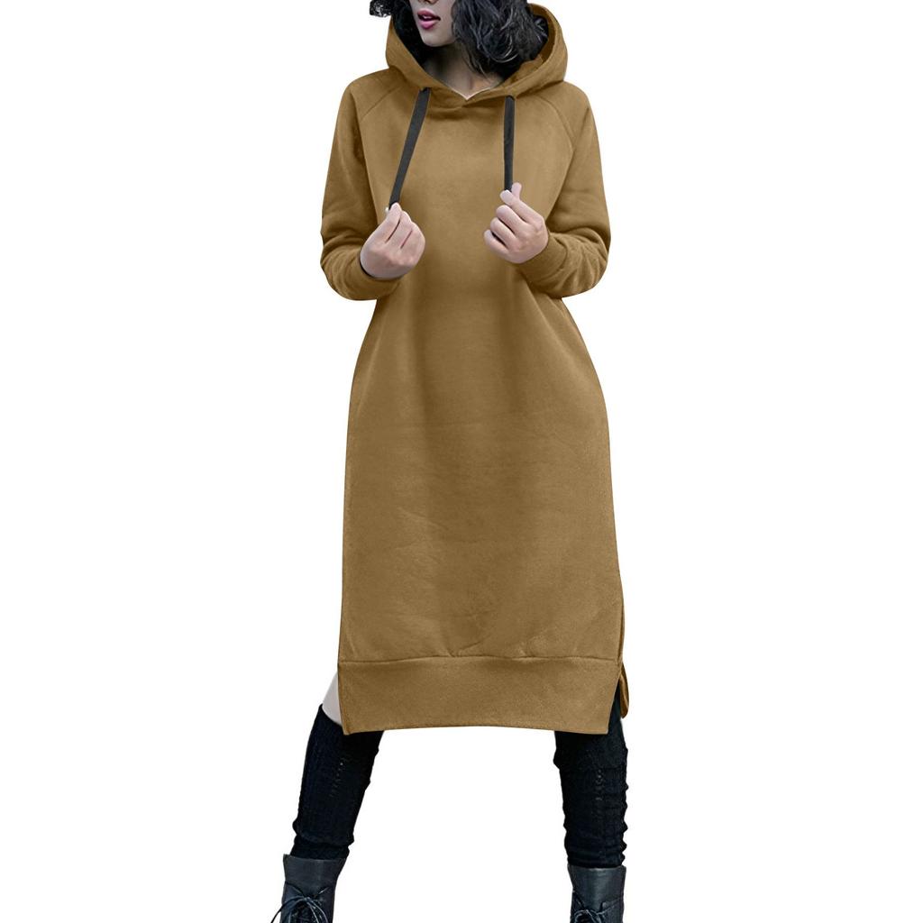 Cute Hooded Dress For Teen Girls Solid Color Drawstring Pocket Long Sleeve Fall Plus Size Sweatshirt Dress