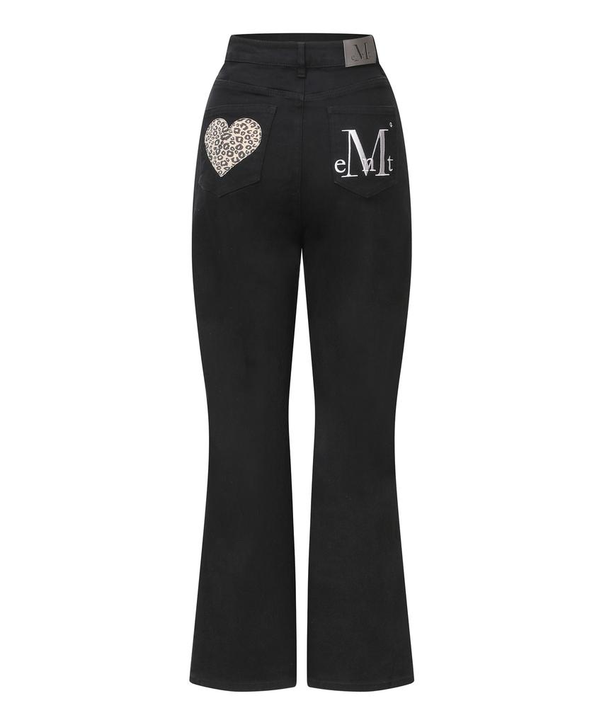 MUCENT Coron Bag Leather Leopard Heart Patch Bootcut Cotton Pants