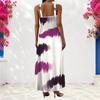 Women Plus Size Scoop Neck Strappy Sleeveless Marble Printed Dark Green Navy A Line Long Maxi Dress