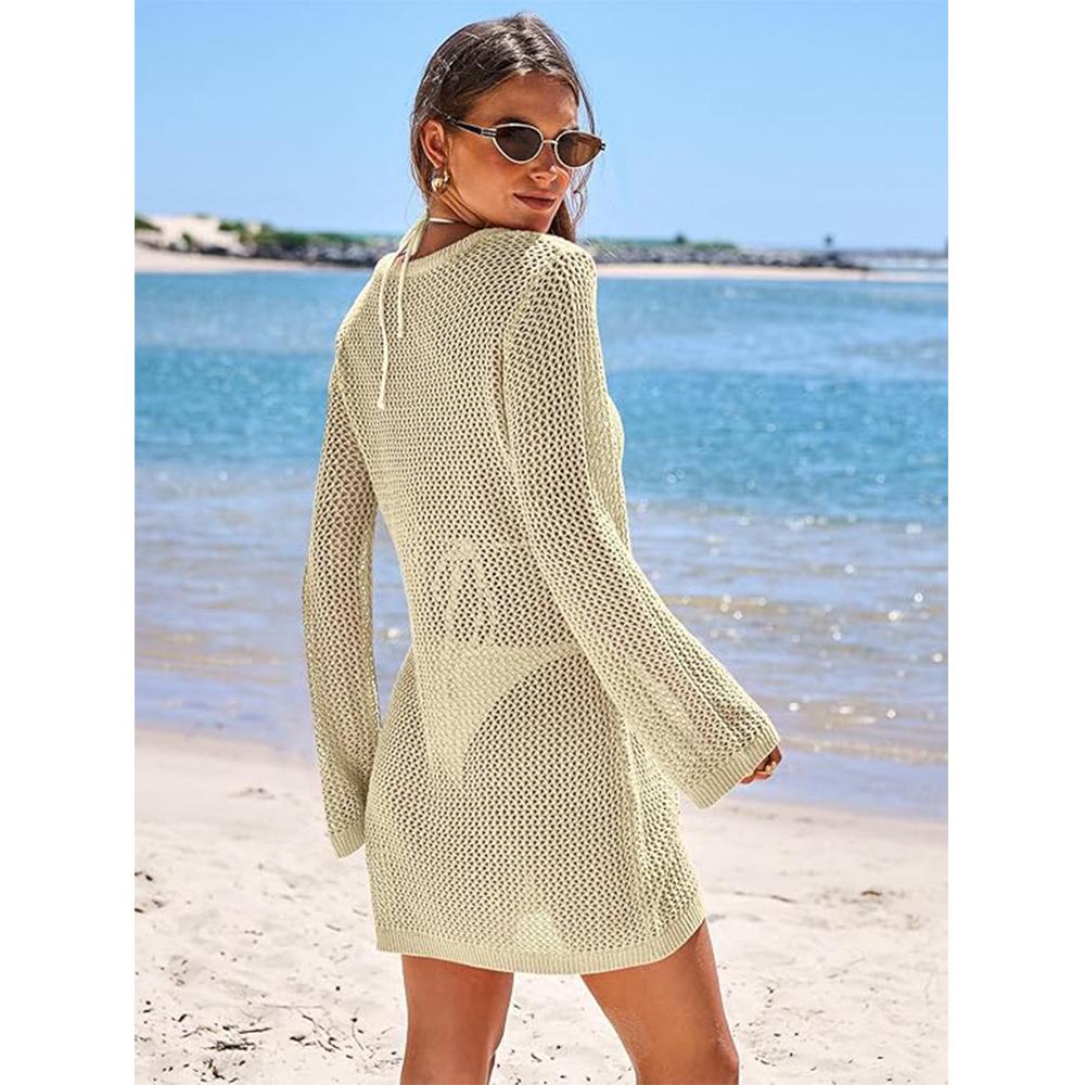 Женские пляжные вязаные крючком накидки Летний трикотажный купальник Сетчатый купальник Платье с вырезами 2025 Купальник для отпуска