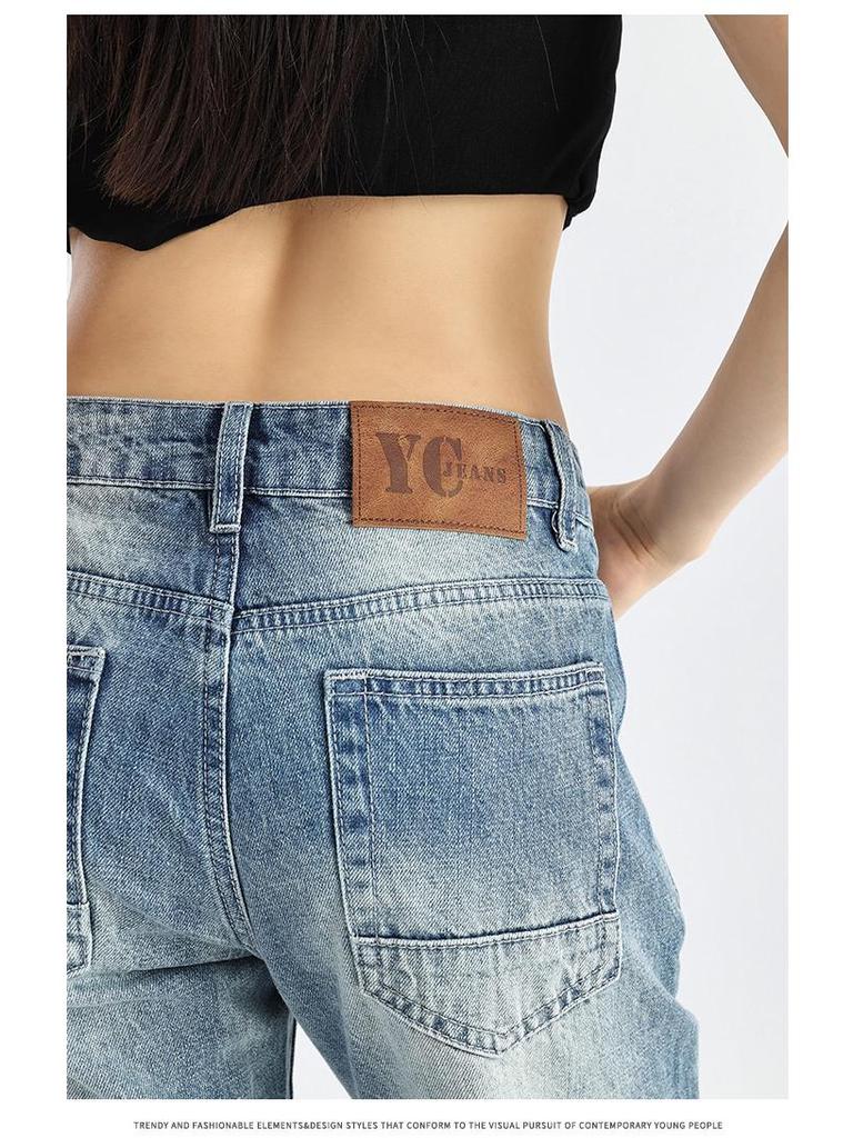 Женские джинсы клеш с низкой посадкой в стиле ретро - Коллекция Весна/Осень 2025, Универсальный свободный крой, Прямые штанины, Длина в пол.