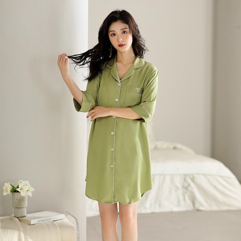 1011 new ice silk women's five-quarter-sleeved cardigan Korean version thin cardigan lapel loungewear set can be worn outside