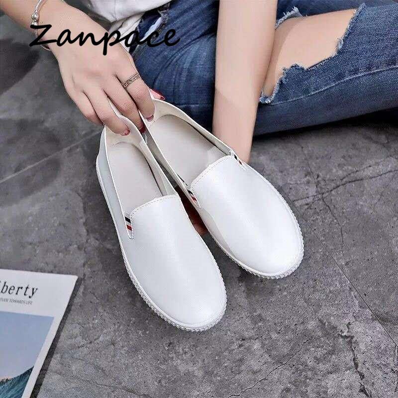 ZANPACE 2024 Новые женские туфли на плоской подошве Повседневные туфли с круглым носком Белые женские мокасины Осенняя дышащая женская обувь на платформе
