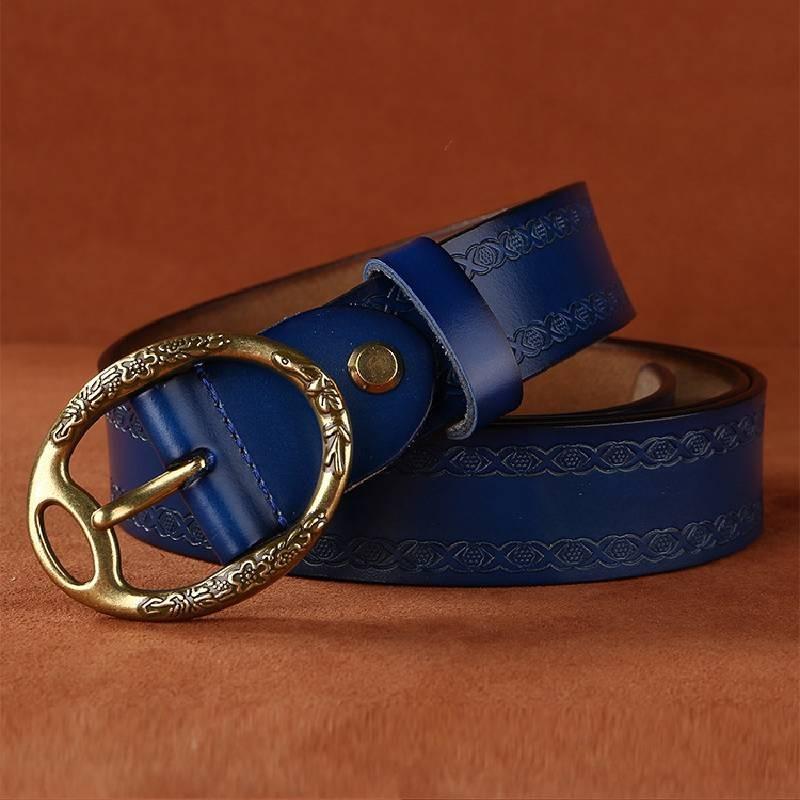 Leather Genuine Womens Belt Antique Alloy Buckle Style Dresses Pants Decoration