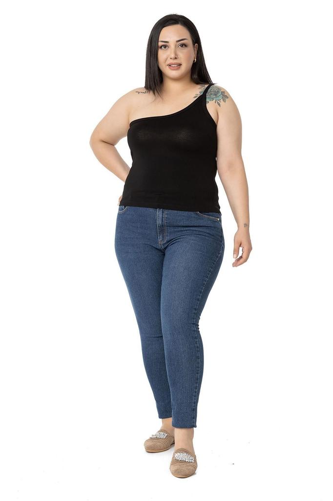 Женский стиль Боди большого размера Плюс размер на одно плечо Вискозное боди черного цвета с низким вырезом