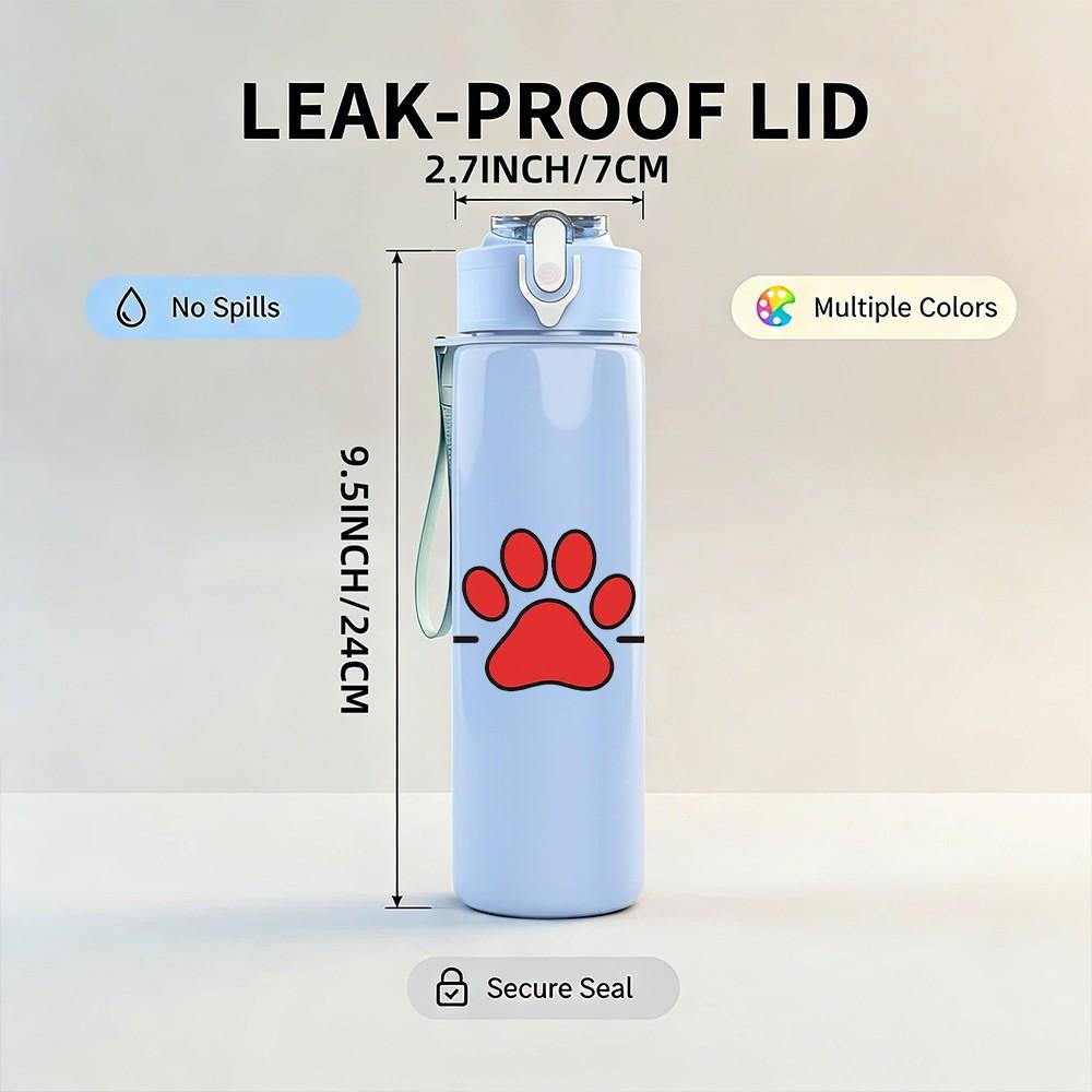 1PC Paw Print Heartbeat Graphic 750ml Color Plastic Sports Water Bottle Leakproof Flip Straw Lid Suitable for Sports Office Home Use