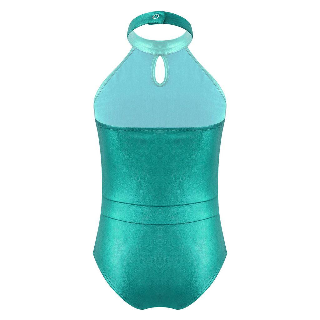 Dancing Gymnastics Leotards Sleeveless Sparkling Sequins Patchwork Style Bodysuit for Kids Girls