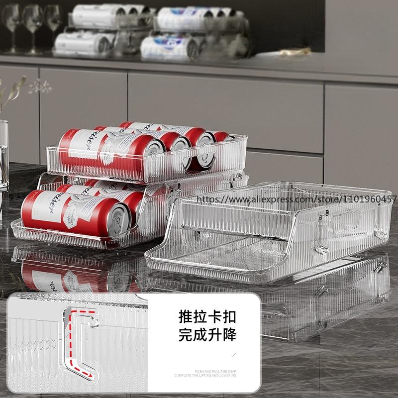Double-Layer Drawer-Type Fridge Drink Organizer Auto-Restock Storage Rack Efficient Refrigerator Beverage Storage Tool