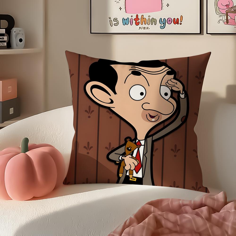 Comedic Cartoon MMr Bean Cushion Cover Pillowcase Short Plush Invisible zipper Room Sofa Cushion Cover