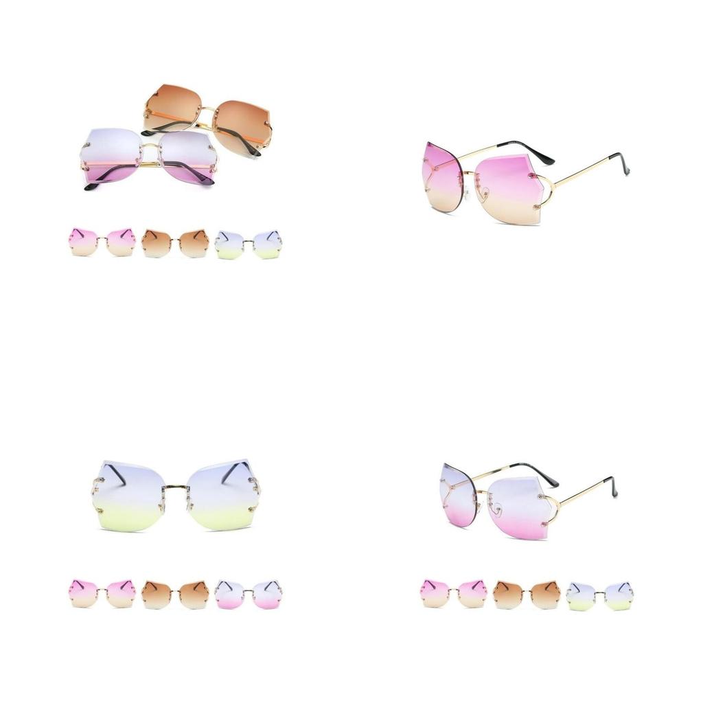 Rimless Transparent Women Glasses Oversized Clear Lens Sunglasses Color Gradient