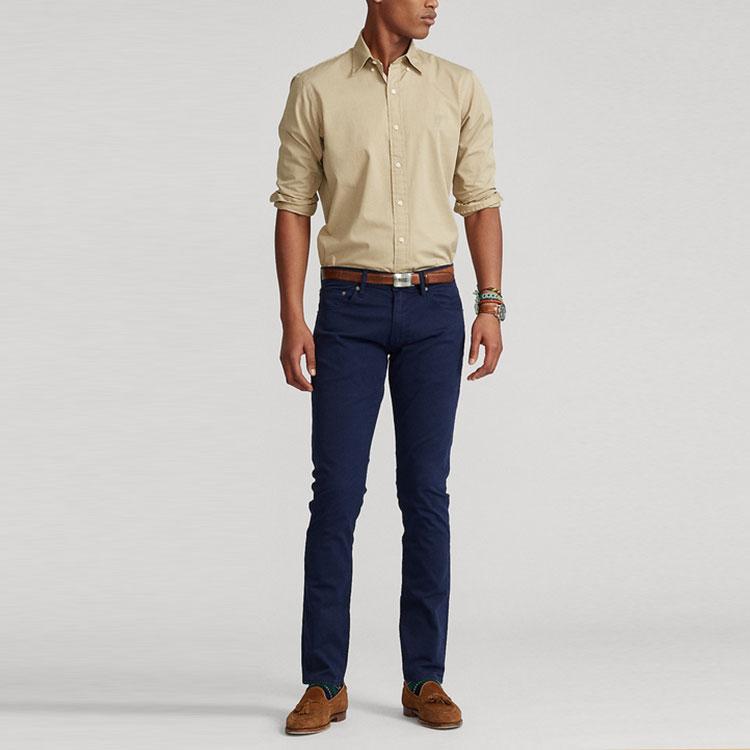 Polo Ralph Lauren SS22 Solid Classic Cotton Dyed Twill Shirt Long Sleeve Shirt Men Shirts Khaki MNPOWOV16822221-260