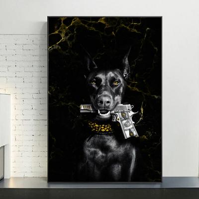Роскошные постеры с собаками и животными, холст, картина Доберман с пистолетом во рту, модное настенное искусство для гостиной, украшение дома
