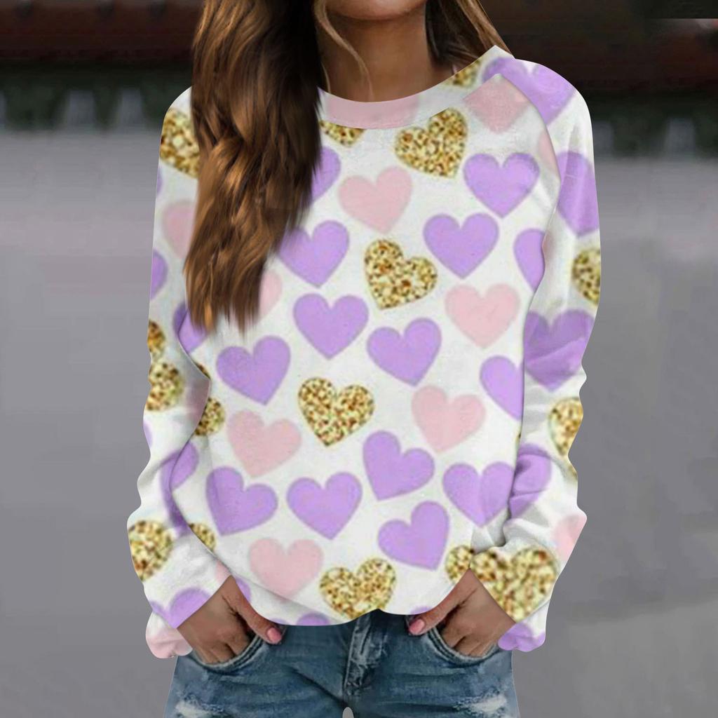 Женская модная повседневная толстовка с длинным рукавом и принтом на День святого Валентина и круглым вырезом