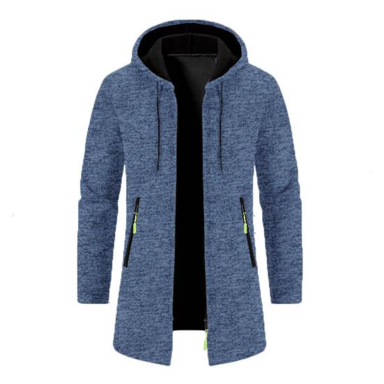 Мужское пальто с капюшоном, длинными рукавами, однотонная куртка средней длины с карманами, застежка-молния