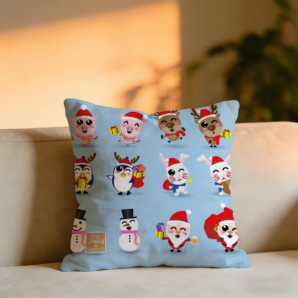 Cute Christmas Cushion Cover Cozy Velvet Throw PillowSoft Warm Cushion For Sofa Bed