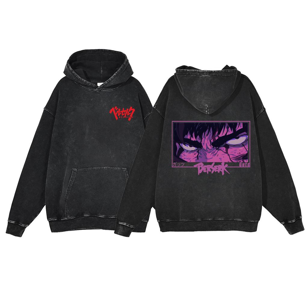 440G Heavy Washed Retro Animation Street Retro Cotton Sweater, Street Tide Hooded Sweater