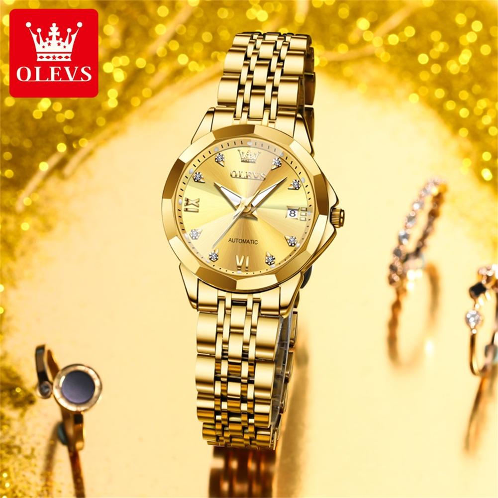 OLEVS Brand Women's Watches Elegant Fashion Automatic Mechanical Watch Waterproof Stainless Steel Luminous Date Simple Watch