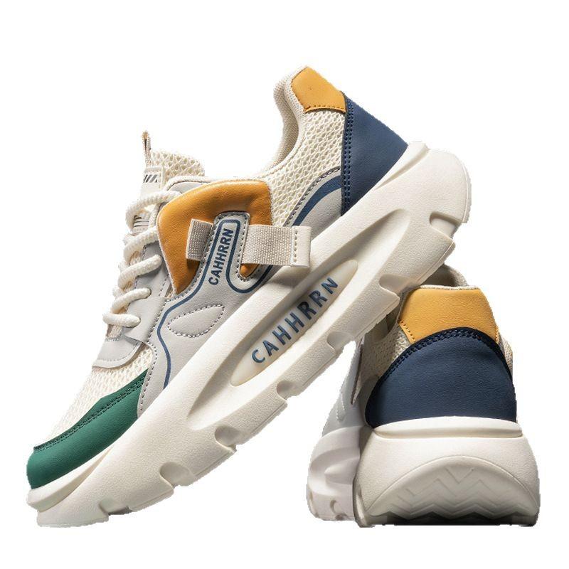 Мужскую обувь можно носить в любое время года, новая модная универсальная дышащая шнуровка с круглым носком, на толстой подошве, спортивная и для отдыха, цветная, удобная