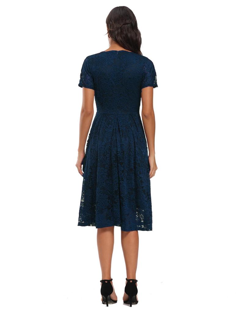 Женское кружевное платье миди с V-образным вырезом и короткими рукавами, приталенное по талии, для выпускного вечера, подружки невесты, гостя на свадьбе, вечеринки, коктейля, вечернего мероприятия