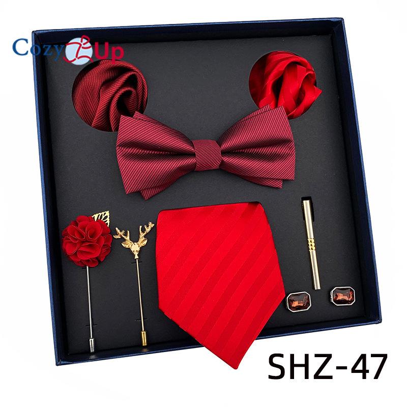 7 шт. классический мужской галстук в полоску с узором пейсли для мужчин, нагрудный квадратный галстук-бабочка, брошь-манжета, подарочная коробка на день отца