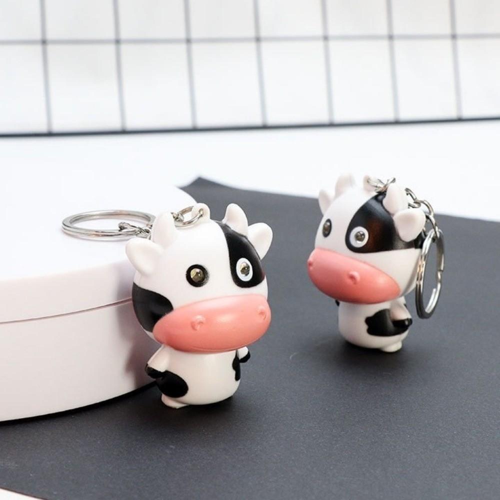 Cartoon Light Up Cow Key Ring Mini Press Fidget Cow Toy Creative LED Eyes Cow Pendant Adults