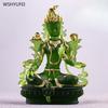 1 PCS Handmade Glass Green Tara Buddha Statue Chinese Style Ancestral Hall Zen Temple Bodhisattva Desktop Feng Shui Ornament
