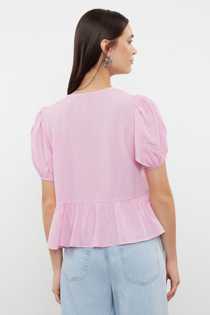 Женская рубашка розовая тканая рубашка с завязками