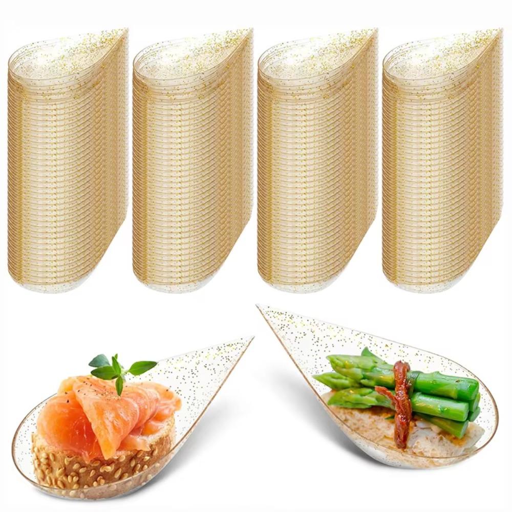 50PCS With Glitter Tear Drop Dessert Tasting Spoon Crush-resistant Dessert Dish Ice Cream Cup Hotel