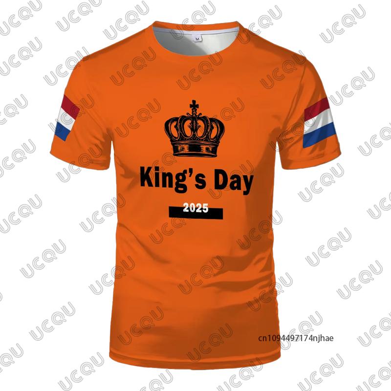 Summer New Dutch King's Day Orange Print Football Jersey For Children T-Shirt Sports Dutch Flag Tees Casual Kids/Adult Tops