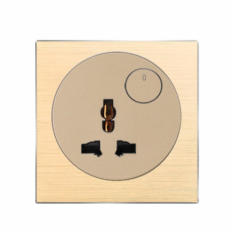 EU France Standard Retro Switch Vintage Metal Aluminum Wire Drawing Alloy Wall Socket Universal Home Light Switch Power Outlet