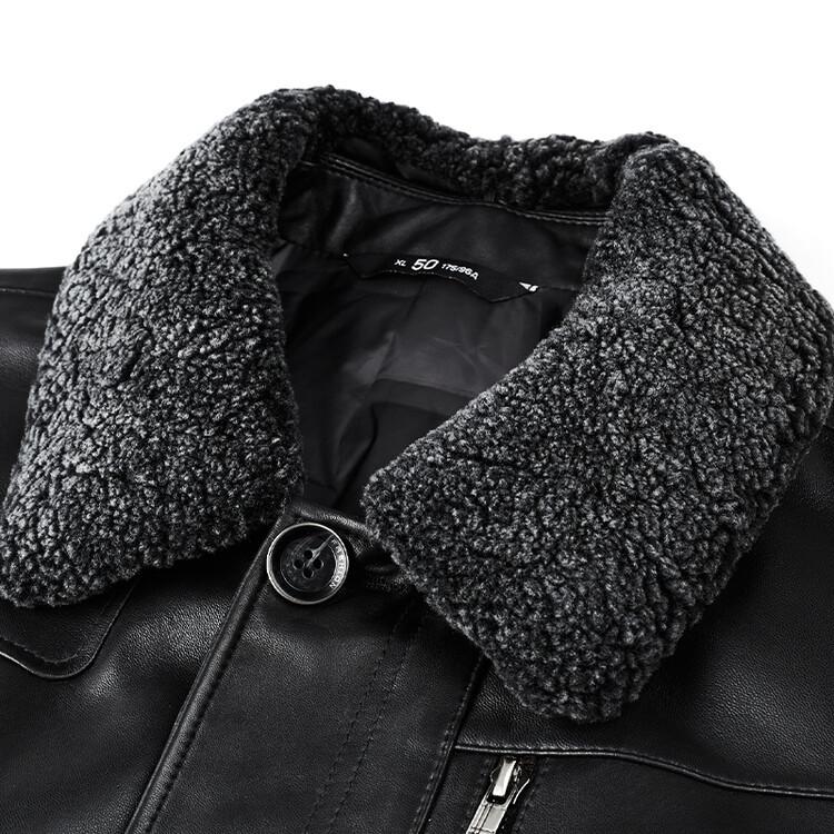 New Winter Men's Fur Collar Detachable Leather Jacket Thickened Lapel Leather Jacket for Men